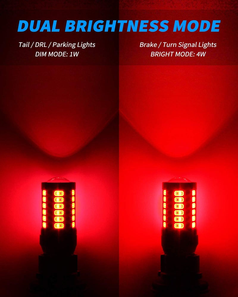 Yorkim مصباح يوركيم 7440 LED أضواء حمراء ساطعة، مصابيح LED T20، 7443 LED، 7441 LED، W21W LED، 7444 مصابيح، للإضاءة الخلفية/الاحتياطية/فرامل - 5730 33 SMD عبوة من 2 - Image 5